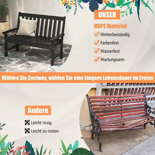 Bænk til terrasse med dobbeltsæde 132x65x91 cm sort