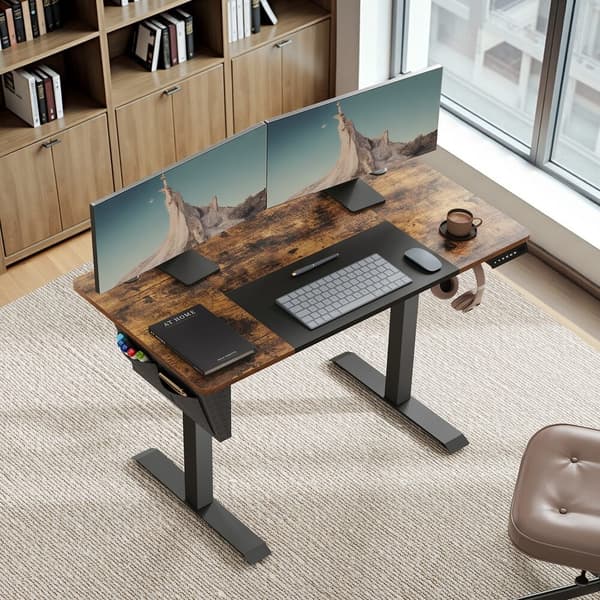 Højdejusterbart Skrivebord 120.1x60.1x72.1-120.1 cm Brun-Sort Stål