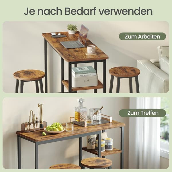 Barbord sæt 40x110x90 cm Brun-sort træ og stål