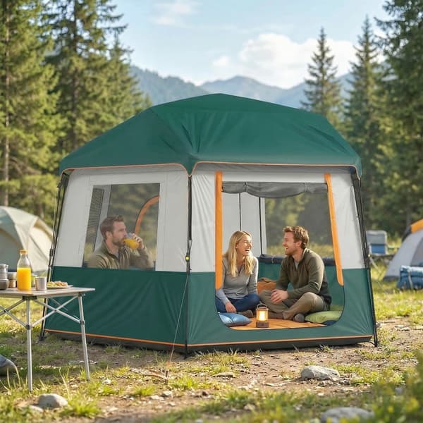 Campingtelt 350x350x205 cm Grøn Polyester