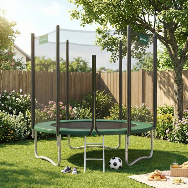 Trampolin 305 cm, sikkerhedsnet, stige, stålramme, blå