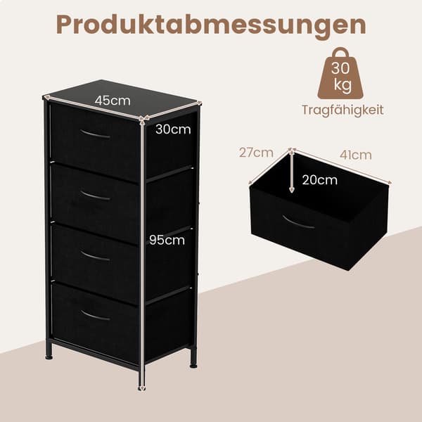 Kommode, 45x30x95 cm, Sort, Træ og Metal , Star