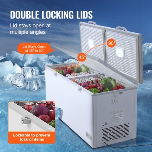 Frysbox 561 L, delat lock, dubbla låsbara lock, justerbar temperatur