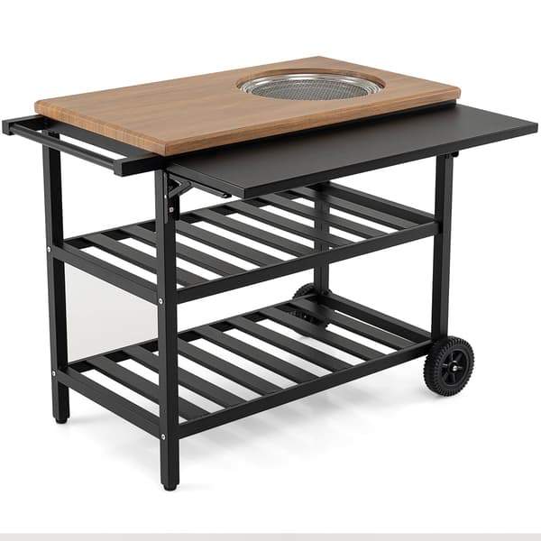 Udendørs spisevogn med grill og foldbart sidepanel 94x75x79 cm natur/sølv/sort