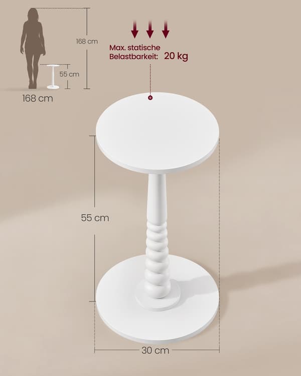 Sidebord Rund 30x55 cm Hvit Tre