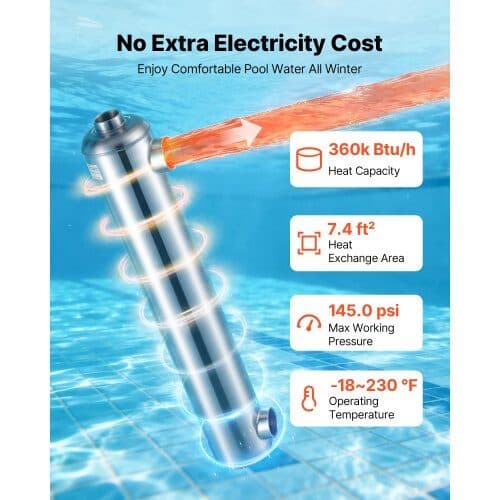 Poolvärmeväxlare MF-360K 133x153x832 mm silver