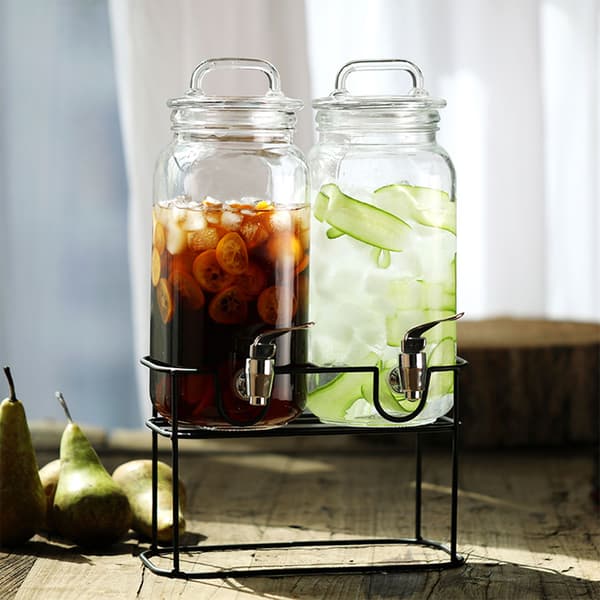Glasbeholdersæt 2x2,3L med stativ, glas