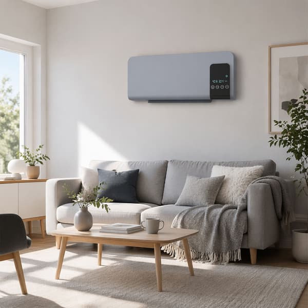 Elektrisk varmeapparat, vægmontering, svingfunktion, 2 tilstande, timer, LED-display, grå