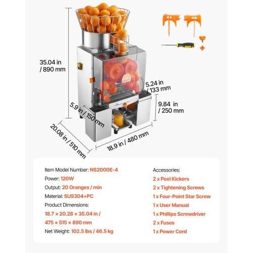 Professionel appelsinjuicemaskine NS2000E-4 480x510x890 mm rustfrit stål