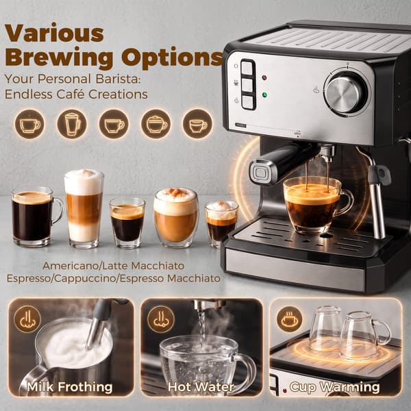 Espressomaskine 20 bar 1,6 L 29x22x28 cm sort