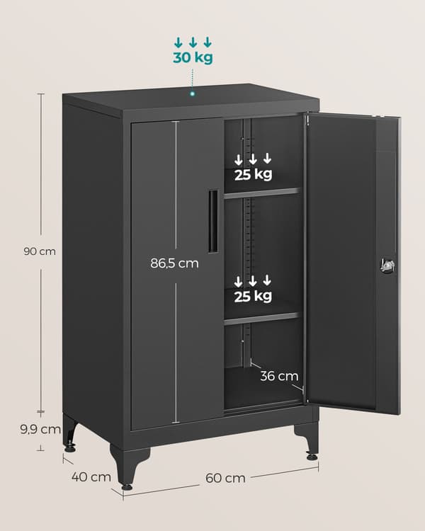 Metallagerkabinet 60,1x40,2x99 cm blæk sort