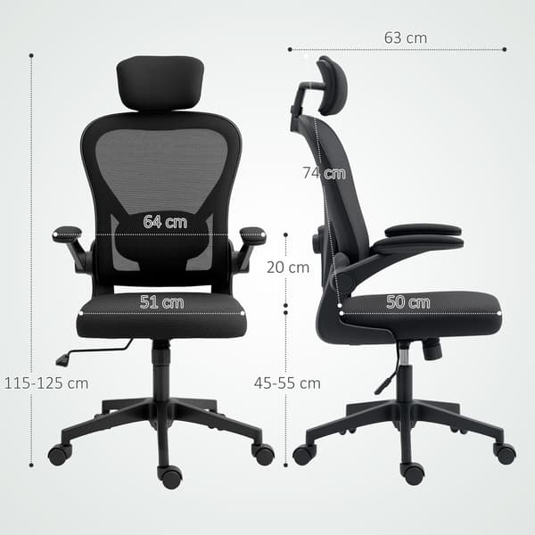 Kontorstol, Ergonomisk skrivebordsstol, 64x63x115 cm, Sort