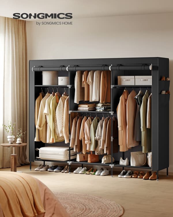 Garderobeskab 45x127x180 cm Sort, stof