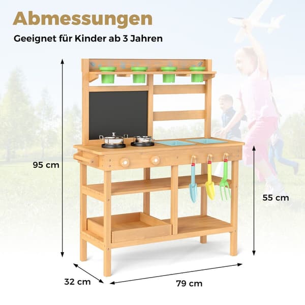 Mud Kitchen, 79x32x95 cm, Natur, Træ