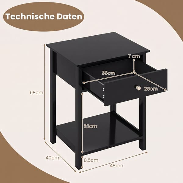 Sengeborde 2 stk. 48x40x58 cm sort