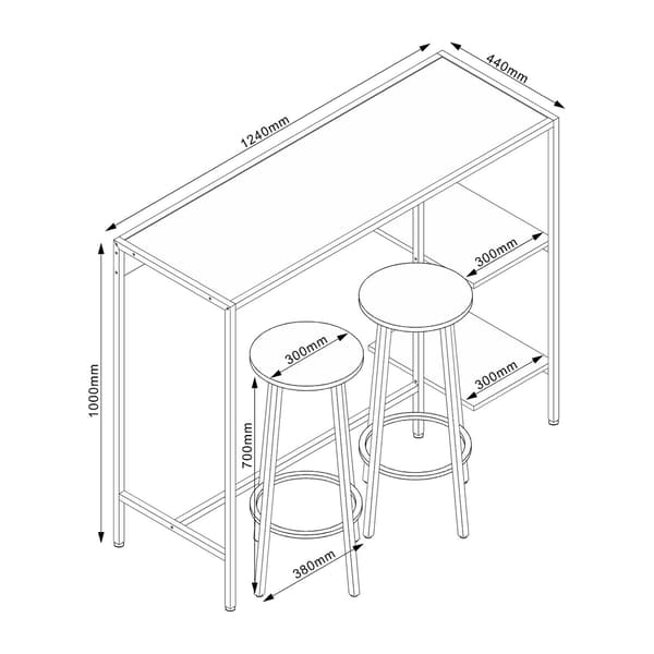 Bar sæt HEDVIG 124x44x100 cm Ask Sort metal
