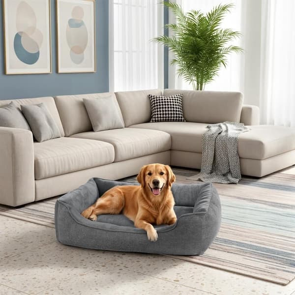 Hundeseng 100x75x25 cm Gråt linned-look stof