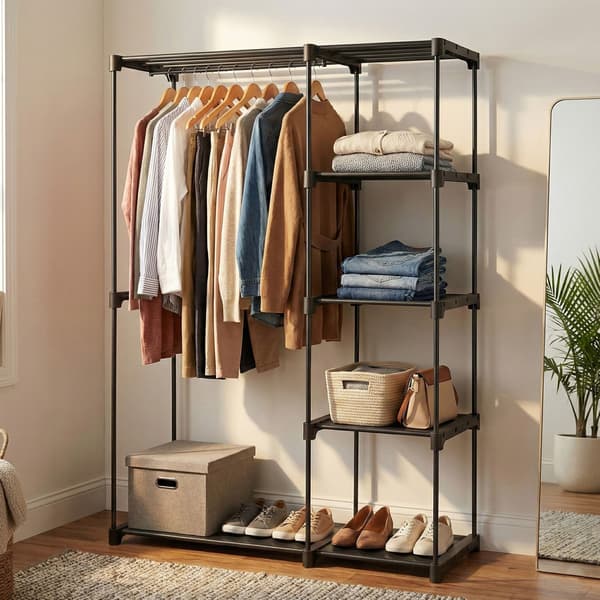 Garderobeskab 112x43x165 cm Sort Stof