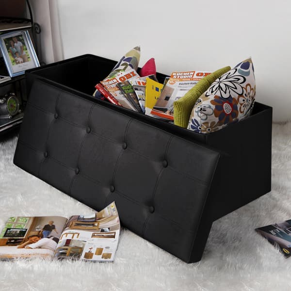 Opbevaringspuf 110x38x38 cm sort kunstlæder