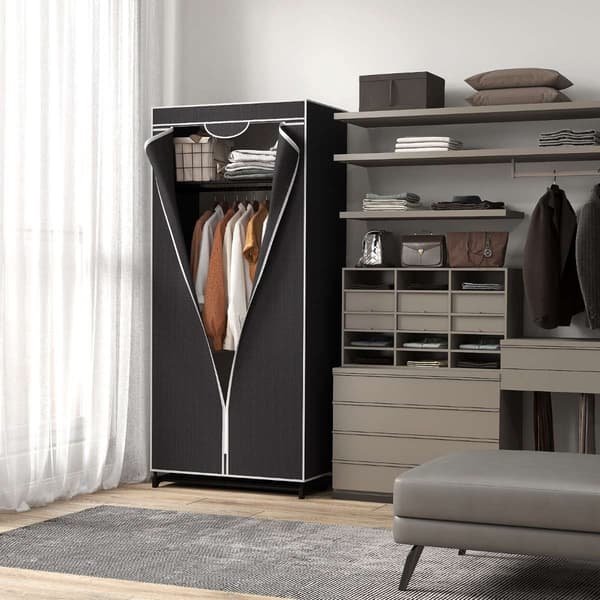 Lærredsgarderobe, 74x50x172 cm, Sort , Star