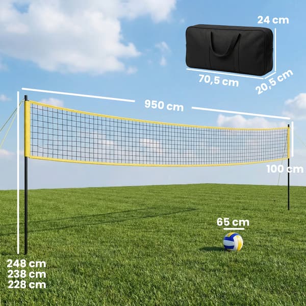 Volleyballnet sæt 950x100x248 cm sort stål