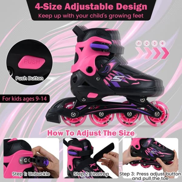 Børne Inline Skøjter Justerbare 4 Størrelser 245-270 mm grå/lyserød