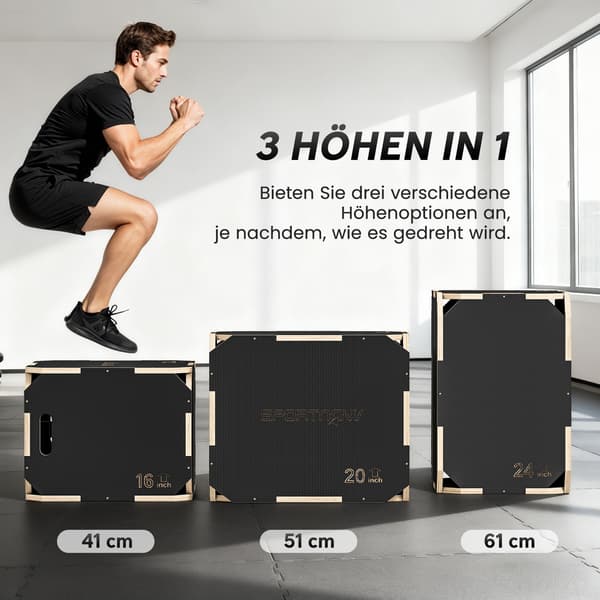 Plyometrisk Hoppeboks 61x51x41 cm Sort Træ