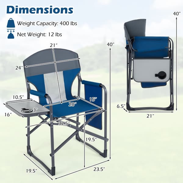 Sammenklappelig campingstol med sidebord 82,6x49,5x101,6 cm navy/grå
