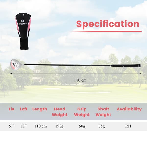 Golfdriver til kvinder 12° loft 460CC 109,2 cm sort/sølv