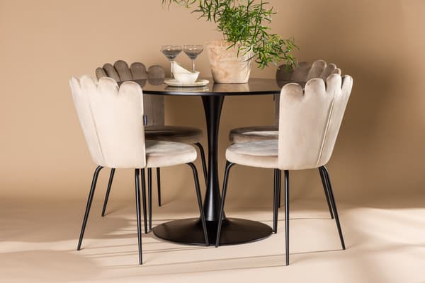 Spisebord og stol sæt 100 cm sort beige MDF fløjl stål