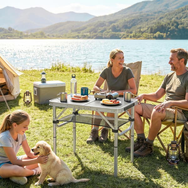 Campingbord 60x40x26-60 cm Sort Aluminium