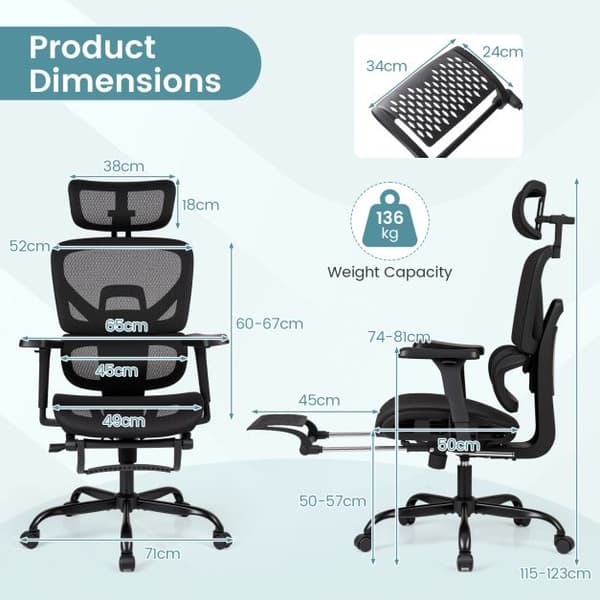 Kontorstol, 71x71x115-123 cm, Sort, Mesh , Star