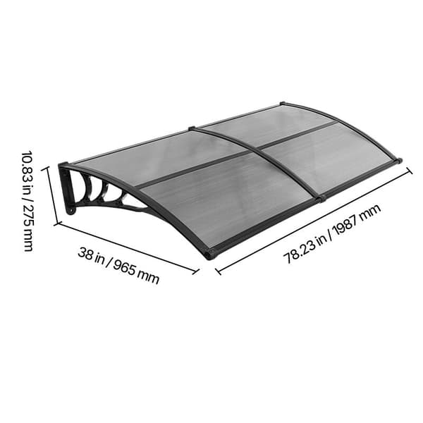 Dørmarkise, 96,5x198,7x27,5 cm, Røggrå, Polycarbonat, Udvendig baldakin