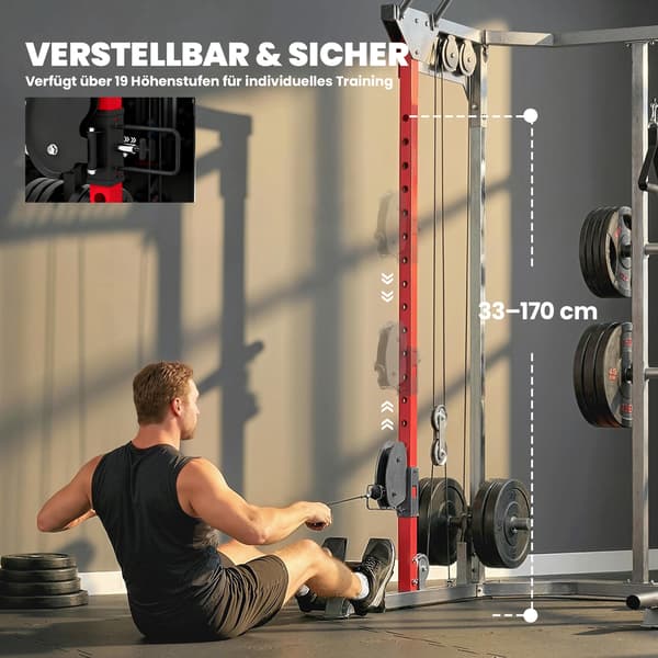 Power rack med Smith-maskine, justerbart wiresystem, multifunktionel, op til 300 kg