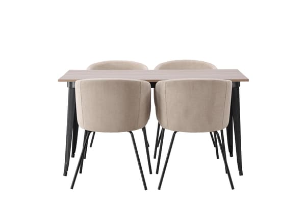 Spisebord og stole sæt 140x80 cm sort valnød beige MDF stof