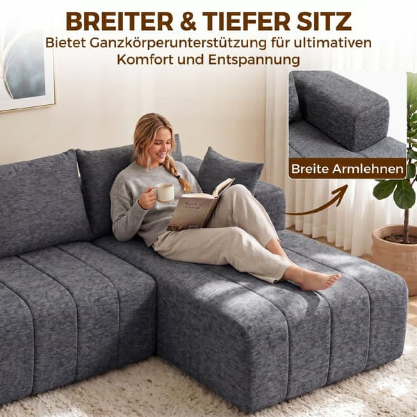 Hörnbäddsoffa med ottoman 256x158x85 cm grå