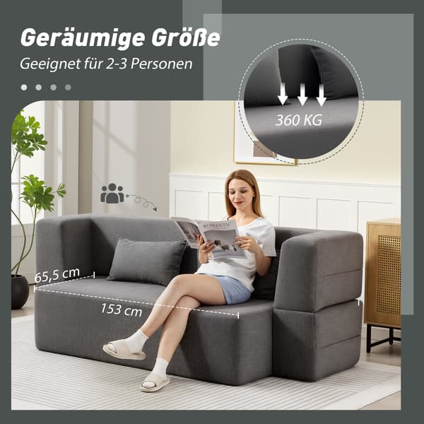 Bäddsoffa, 2-sits skum, 203x95x75 cm, grå, tyg
