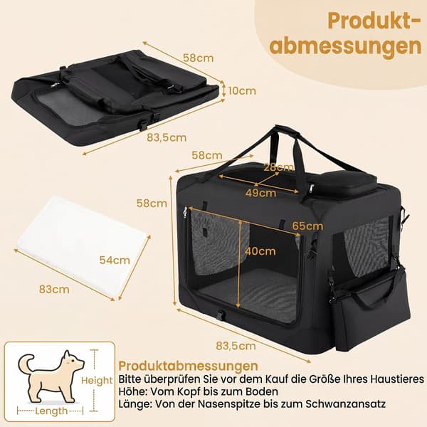 Sammenklappelig hundekasse 83,5x58x58 cm sort