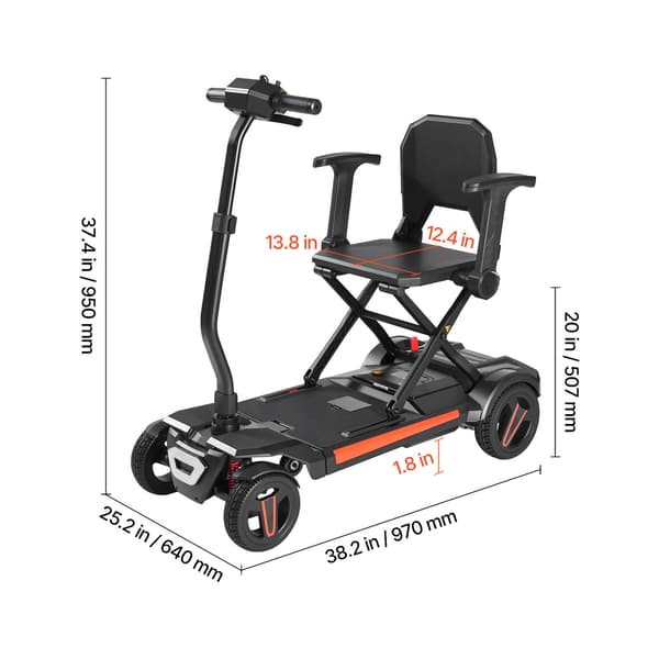 Elektrisk Mobilitetsscooter, 97x57x81 cm, Sort, Sammenklappelig