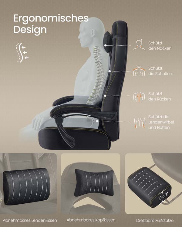 Gamingstol, 72,4x69,7x118-128 cm, Sort, ergonomisk design