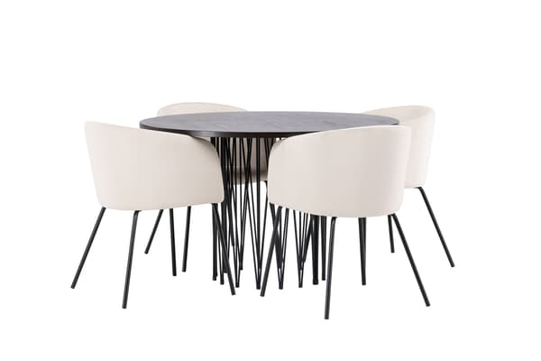 Spisebord og stol sæt Stone og Berit 120 cm Sort Beige