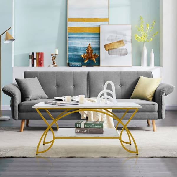 Sofabord 2-niveau 100x50x45 cm hvid/guld