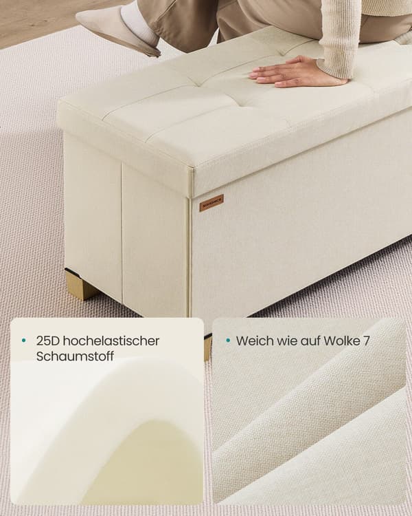 Opbevaringsbænk, 110 cm, Lys Beige Hørlook, Foldbar