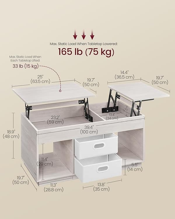 Sofabord, 100x50x48,5 cm, Beige