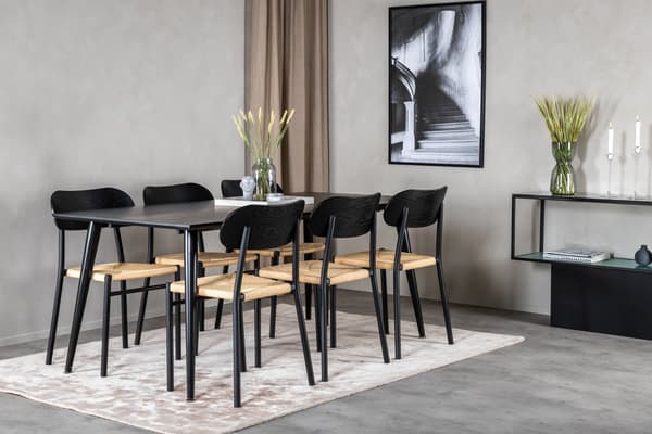 Spisebord og stol sæt 180x90 cm Sort