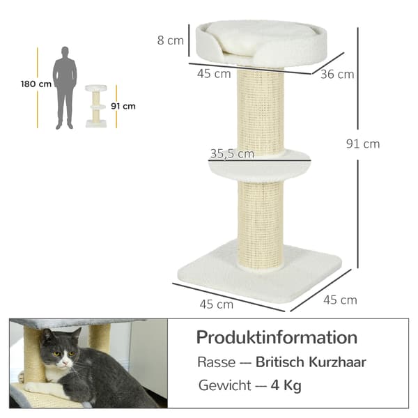 Kattträd, 45x45x91 cm, Creme
