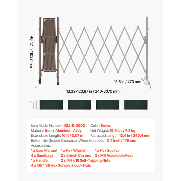 Expanderbar barriär, 340,4x102,8 cm, metall