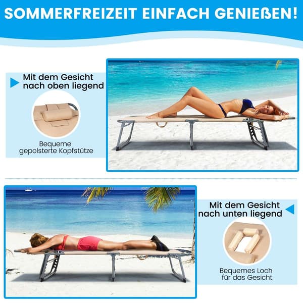 Foldbar solsengsstol, 194×61×36 cm, Blå , Star