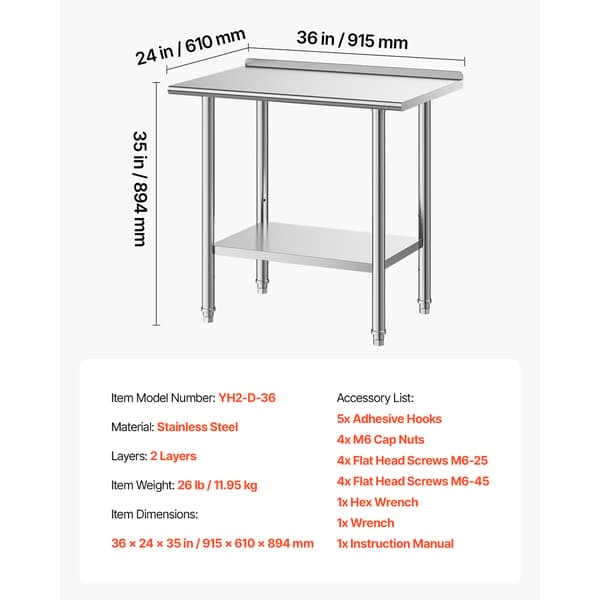 Arbejdsbord 61x91,5x89,4 cm Rustfrit Stål