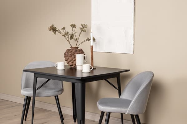 Spisebord og stol sæt Tempe sort MDF fløjl lys grå sort